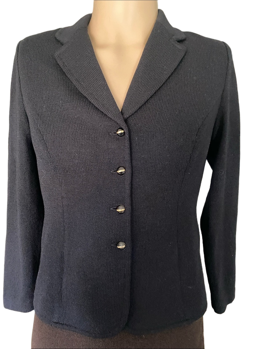St. John Black Knit Tailored Button Blazer